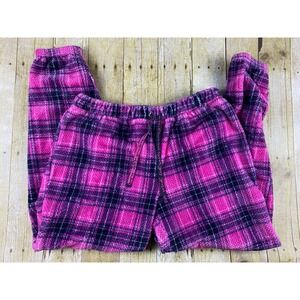 Woman's Size Large Black Pink Plaid Fleece Joggers‎ Lounge Sleepwear